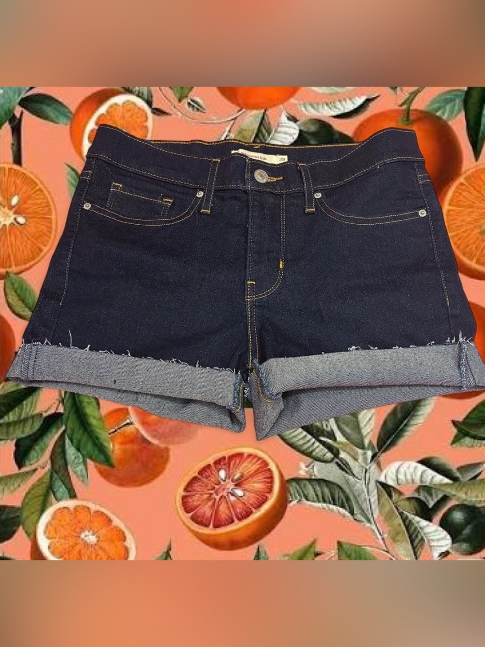 Levi's Women’s Dark Blue Cuffed Denim Shorts Retro Pinup Sz 28